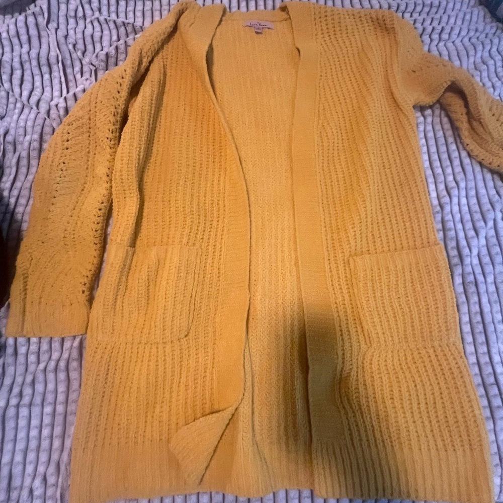 Love Tree Mustard Open-Front Cardigan